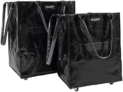 HULKEN - (Голяма, черна) Множество продукта, чанта за количка, количка за пазаруване, Лек, тежи до 66 килограма, натрупани