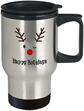 Чаша За пътуване Rudolph - Скъпа Кафеена Чаша с Коледен Елен Rudolph Happy Holidays