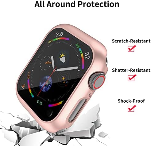 [4 т.] Твърд калъф за PC PKMH с защитно фолио за екрана, съвместим с Apple Watch Серия 4/5/6/SE, 44 мм, предпазна