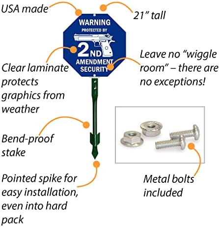 Perfekt-знак SmartSign с размери 10 x 10 см с надпис Внимание защитено от 2-та поправка сигурност и 18-инчови кольем в комплект, 40 mils 3 м Ламиниран, например, отразяваща алуминий, ?