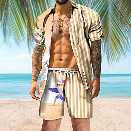 Bmisegm Slim Fit Костюми за Мъже Мъже Лятна Мода за Свободното време Хавай Приморски Почивка на Плажа Дигитален 3D Печат