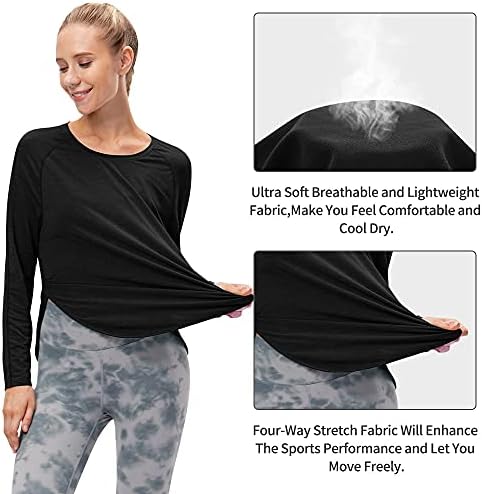 WRAG FM/ Дамски Спортни Тениски с дълъг ръкав Свободно, намаляване, за практикуване на Йога, с Цепка отстрани, за Джогинг,