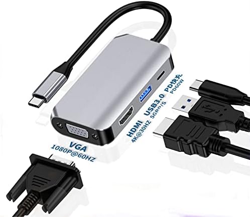 Адаптерный хъб USB C, 4 в 1 USB Type C до 4K, HDMI, VGA, USB3.0 и USB-C PD многопортовая док-станция, съвместима
