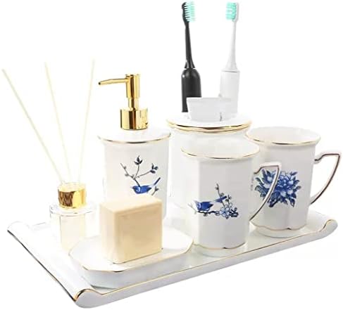 SAWQF Китайски Керамичен Комплект За Баня Чаша Вода За Уста Притежателя на Четка за зъби, Тоалетни Принадлежности