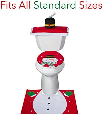 Комплект калъфи за седалки на тоалетни Imperial Home Santa и Подложка – 4 бр., Набор от Коледна украса за Баня (Снежен човек)