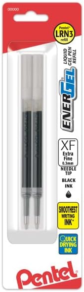 Мастило Pentel Зареждане - Разтегателен Течна Гелевой дръжки EnerGel RTX, (0,3 мм), Сверхтонкая линия, на Върха на иглата, 2 опаковки, Черно мастило