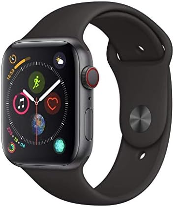 Apple Watch Серия 4 (GPS + cellular, 44 mm) - Алуминиев корпус на космически черен цвят с черен спортен каишка