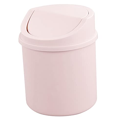 Малка кофа за Боклук от пластмаса Fiazony, Десктоп Мини Кофа за Боклук с панти капак, Розово