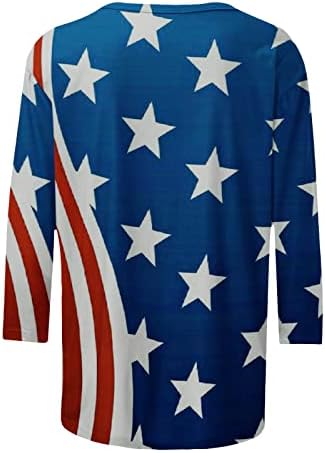 Vifucz Ден на Независимостта Флаг Звезда Графична Тениска за Момичета С Кръгло Деколте и 3/4 ръкав Ежедневни Шарени Блузи,