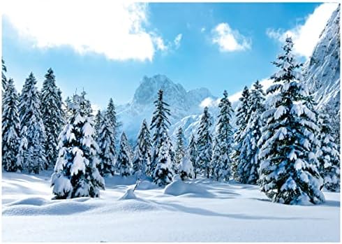 DHXXSC 8X6 ФУТА Сняг Елова Гора Фона на Синьо Небе Снежна Планина Замразени Фонове Коледен Фон За Снимки на Снежен