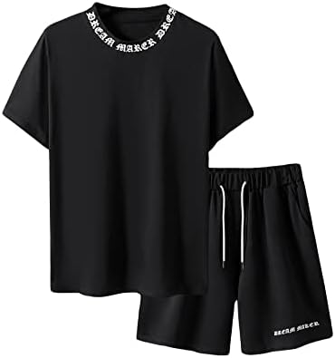 Мъжки дрехи WDIRARA от 2 теми, Тениска с писмото шарени и къси Панталони с завязками на талията, Комплект