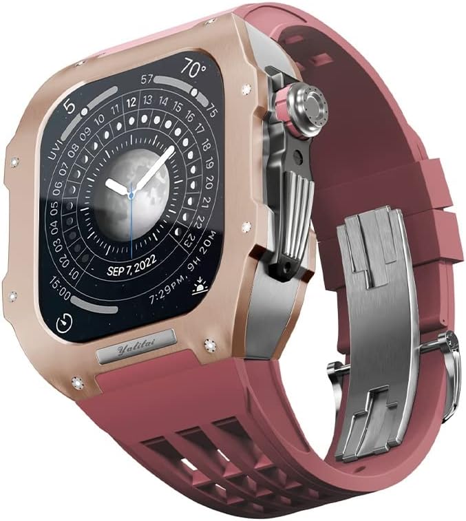 Комплект за промяна на часа EKINS за Apple Watch 8 7, титанов корпус 45 мм + каишка Viton, луксозен калъф и комплект за