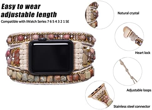 Каишка за часовник ръчна изработка в стил бохо, съвместим с Apple Watch, Гривна от мъниста, за ленти на Apple Watch, 38