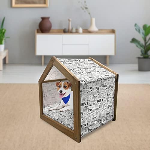 Дървена Къщичка за кучета Ambesonne на Животните, зала за игри с Модел от Кактус Лама Алпака и листа, Преносим Конура
