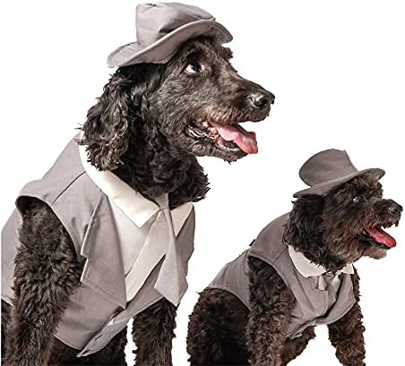 Сватбен костюм Смокинг за кучета Мидли - Сив цилиндър и Каишка (4XL)