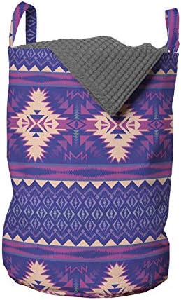 Чанта за дрехи Ambesonne Aztec, Модерен Принт на мексиканската цивилизация в ярки цветове, Кошница за дрехи с дръжки,