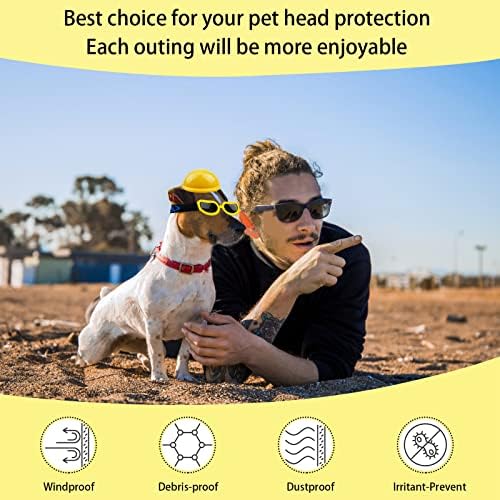 Комплект каска и защитни очила за кучета HACRAHO, 2 броя, Жълт 4-Инчов Мотоциклет шлем за домашни кучета и Слънчеви Очила, Защитна