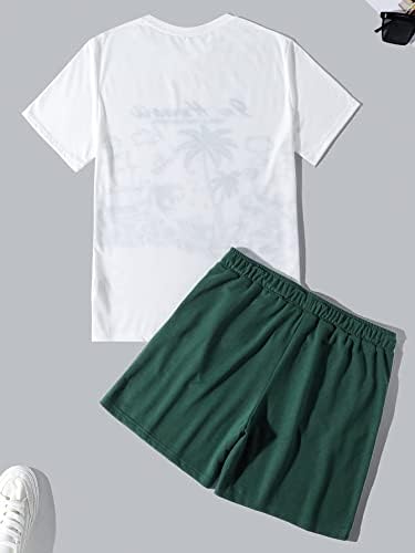 Мъжко облекло от две части NIBHZ, Тениска с изображение на палми и слоган и къси панталони с завязками на