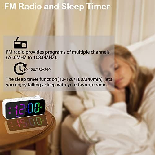 Цифров радиочасовой alarm clock RGB с голяма повърхност, с регулируема яркост и сила на звука, Двоен будилник с режим