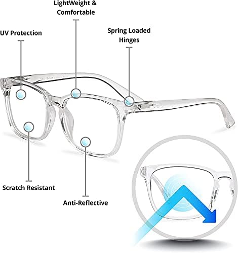 Най-разбираем Очила за четене, блокиране на синя светлина, Очила за четене, блокер синя светлина (въглен, увеличаване на