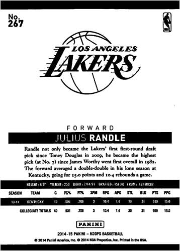 2014-15 Панини Hoops Новобранци Баскетбол 267 Юлий Randle RC Карта начинаещ Лос Анджелис Лейкърс Официалната търговска картичка