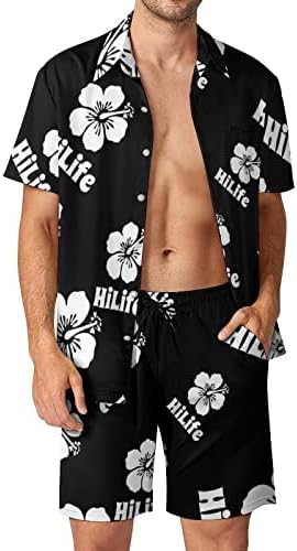 BAIKUTOUAN HiLife Хавай, Мъжки Костюми-Хавайски Ризи от 2 теми, Всекидневни Свободен Топ копчета и Плажни къси Панталони, Съоръжения За Отдих