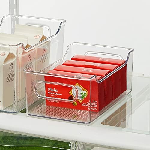 mDesign Модерен Пластмасов Органайзер за съхранение с отворена предна част, кошче за боклук с Вградени дръжки за организация на кухнята, рафтове за хладилника, шкафа, ?