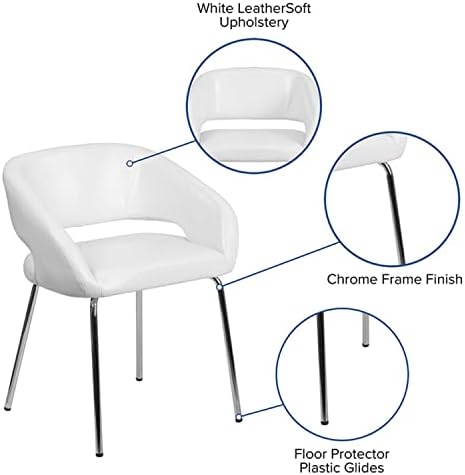 Съвременно Странично стол за приемане на гости от бяла мека кожа Серия Flash Furniture Fusion, 28,75 x 23,5 x 21,75