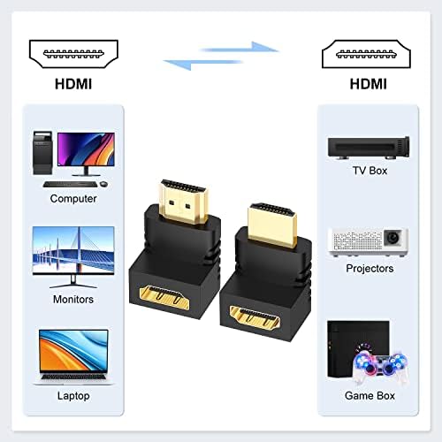 Адаптер за HDMI J & D 90 градуса и 270 градуса (2 опаковки), Позлатени Правоъгълен Адаптер за HDMI мъж до жена,