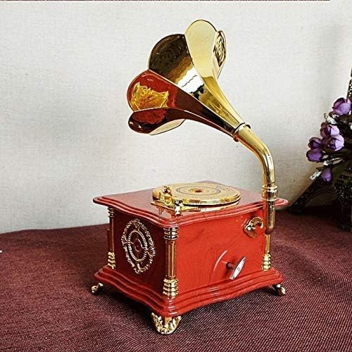 ШИПТ Ретро Червен инструмент е стар фонограф Музикална Ковчег в Ковчег За Бижута Механизъм Ръчна Музикална Ковчег Механизъм за