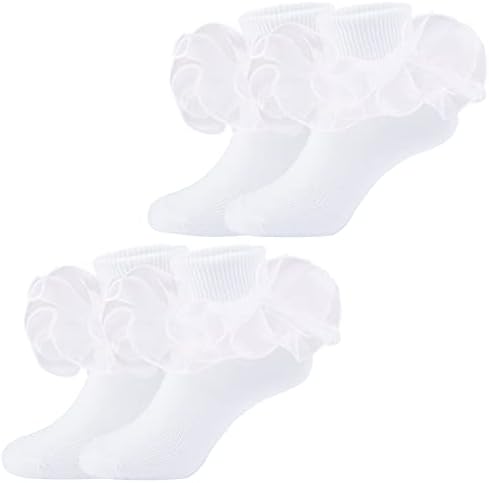 Чорапи с Волани За момичета, Лъскави Двойни Големи Дантелени Чорапи, 2/3 от чифт Чорапи с белезници за деца,