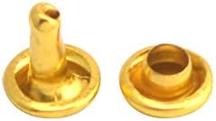 Wuuycoky Златен Двойна Капачка Кожени нитове Тръбни Метални Шипове Капачка 6 мм и стълб 6 мм, Опаковка от 100 комплекта