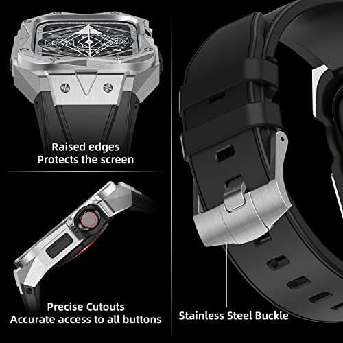 KANUZ Корпус от неръждаема стомана + силикон каишка за Apple Watch Каишка 45 мм 44 мм за Iwatch 8 7 4 5 SE 6 Калъф-гривна