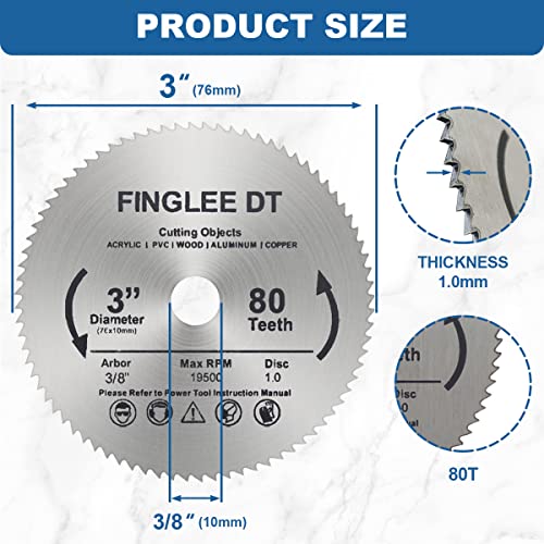 FINGLEE DT 3шт 3-инчов 76-мм диск за циркуляр HSS, 80-печен режещ диск от бързорежеща стомана с оправкой 10 мм, за