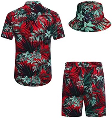 Мъжки хавайска риза COOFANDY и Кратък Комплект Плажни дрехи в цветенце от 2 теми с широкополыми Шапки