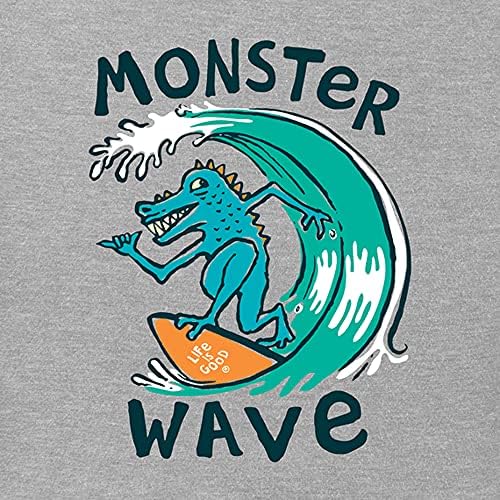 Животът Е Красив. Детска тениска Monster Wave Crusher, Вересково-Сива (XX-Large)