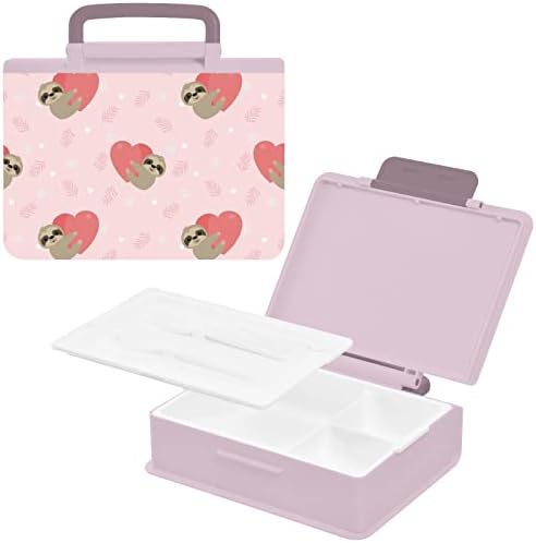 Контейнери за обяд susiyo Сладко Sloth Hold Red Heart с Розова Текстура Bento Box Lunch Box с 3 Отделения за Възрастни