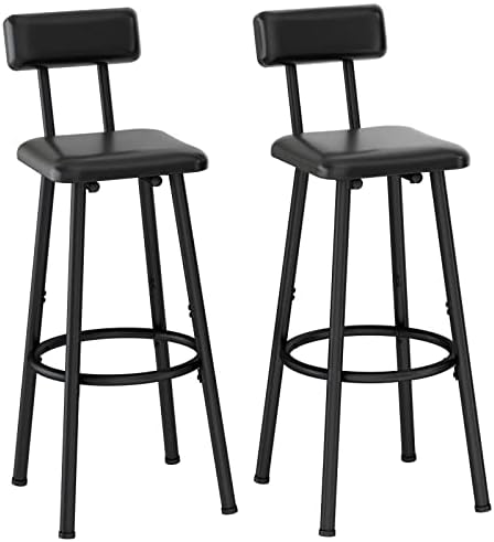 Комплект от 2 Продуктова столове LIDYUK, Бар Столове с изкуствена тапицерия, с облегалка, Поставка за краката, Лесна за Сглобяване,