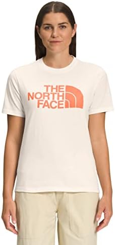 Дамски памучен тениска THE NORTH FACE на Half Dome с къс ръкав (стандартен и голям размер), бяла Гардения / Работа-коралово-оранжев,