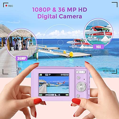 Цифров Фотоапарат TOBERTO, LCD мини камера за запис на видео 1080P HD с 16-кратно увеличение, 36-Мегапикселова