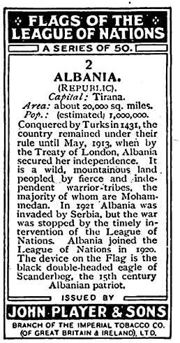 1928 Джон Плейър и синове Знамена на Лигата на Нациите Неспортивная търговска картичка №2 Албания
