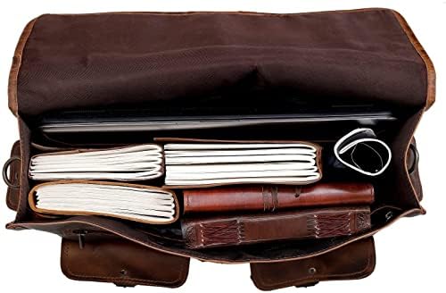 Кожена 14-Инчовата Чанта за лаптоп Vintage Briefcase Satchel за Мъже и Жени