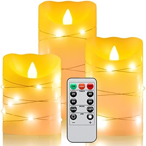 Беспламенная Мерцающая Свещ, Свещ на колумб, с вградени Гирлянди, 3 Комплекта led романтични свещи с дистанционно управление,