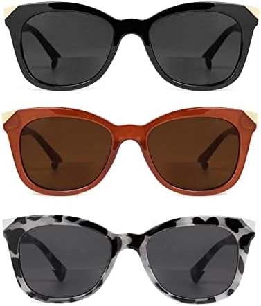 Hyyiyun 3 Опаковки Слънчеви очила с Бифокальными Считывателями за жени, Ретро Почти Невидими Линейни Очила Котешко око