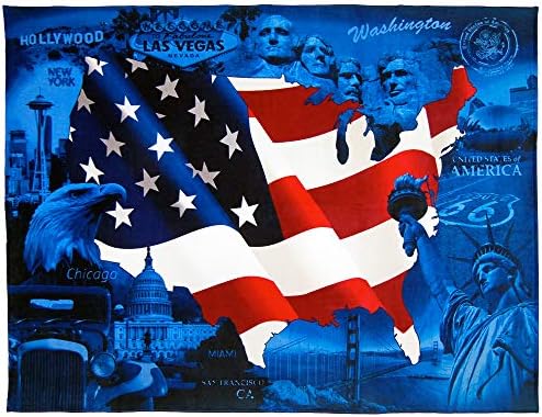 Плажна кърпа с много голяма карта на САЩ 58 x 74 инча (147 x 188 см) е Американски флаг Орел, Статуята на