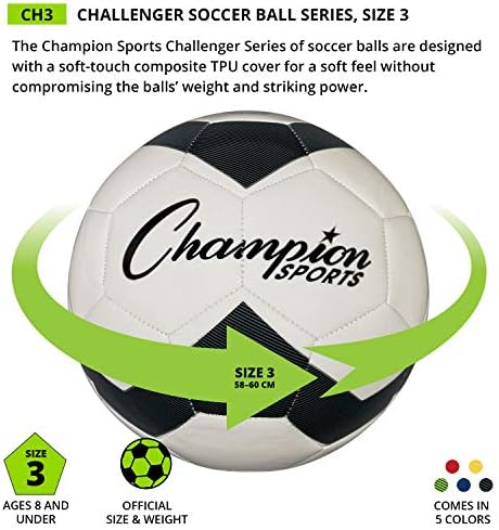 Футболна топка Champion Sports Challenger, Размер 4, Черен / Бял