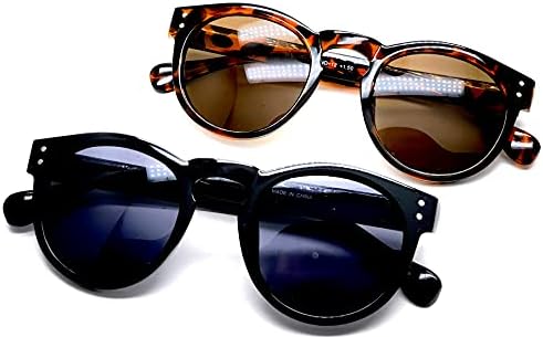 Бифокални Очила Sun Readers, Очила за Четене, за Жени и за Мъже (по 2 Чифта), Дизайнерска Мода Кръгла Форма