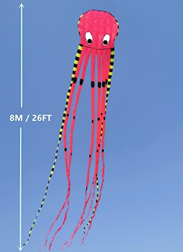 Въздушен змии APZ Sky Visitor 3D 26 фута Сверхбольшой и Забавен Октопод от Фолио с Дръжка и Въдица, За Забавление на открито