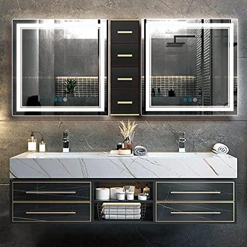 DIDIDADA 35,8 x 35,8 Квадратно led Огледало, за Баня, за Банята, Стенно Огледало за Тоалетка Маса с подсветка, 3 Цвята,
