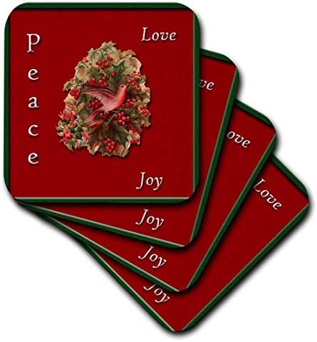 3dRose CST_169906_1 Любов, мир, Радост Остролист и Коледен Кактус с Меки щанд във формата на Гълъб (Комплект от 4 броя)